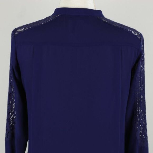 The Kooples Women's Extra Small Blue Lace Insert Long Sleeve Button Up Shirt - Picture 5 of 8